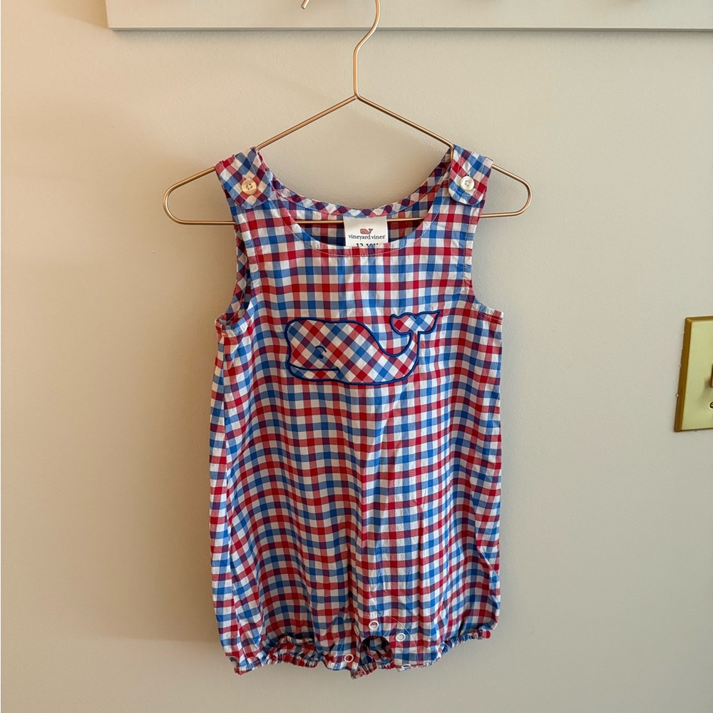 Vineyard Vines Red, White & Blue Plaid Baby Coveralls